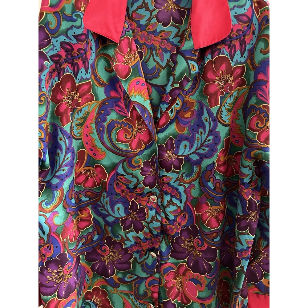 Vintage Victoria's Secret Satin Pajama Top Gold Label  Floral Paisley M/L